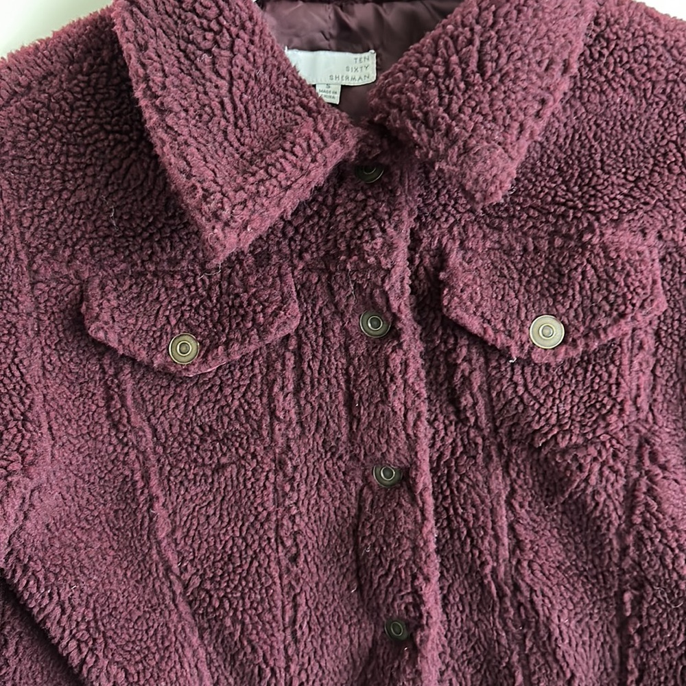 Burgundy Fleece Button Down Jacket - image 2